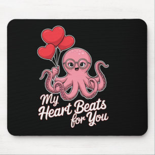 Tapis De Souris Pieuvre avec des ballons cardiaques Mon cœur bat p