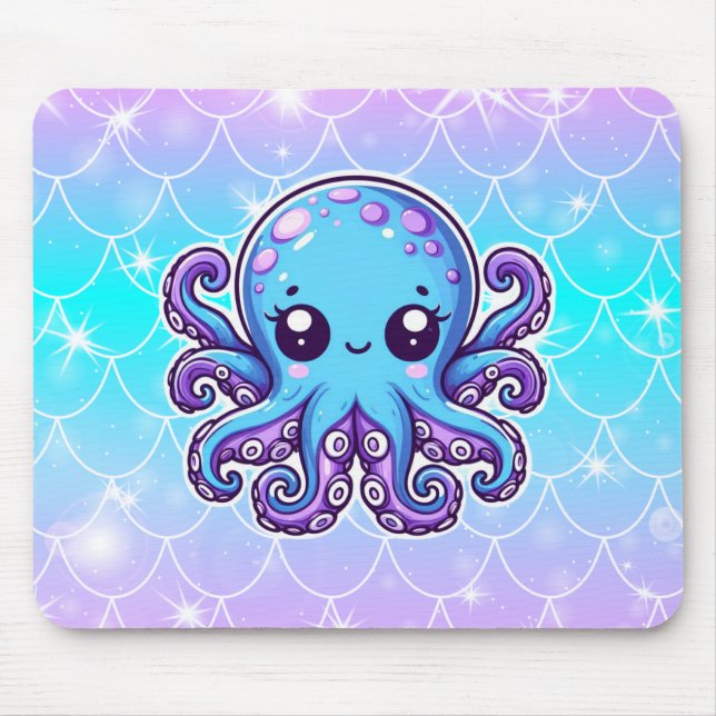 Tapis De Souris Pieuvre bleue mignonne (Devant)