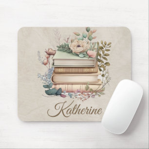 Tapis De Souris Pile de livres élégant Boho floral Nom