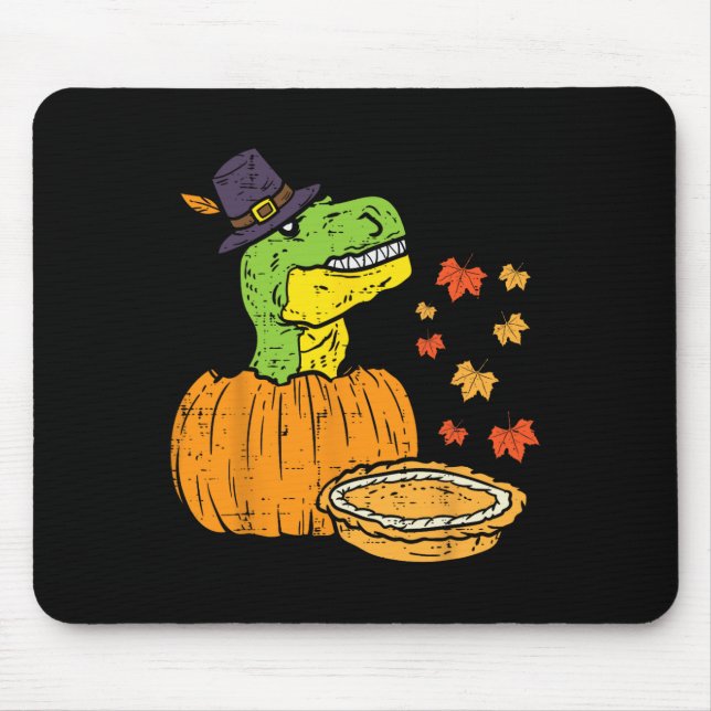 Tapis De Souris Pilgrim Trex Dinosaur Citrouille Pie Thanksgiving  (Devant)