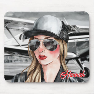 Tapis De Souris Pilote Femme & Lunettes de Soleil Avion Cessna Noë