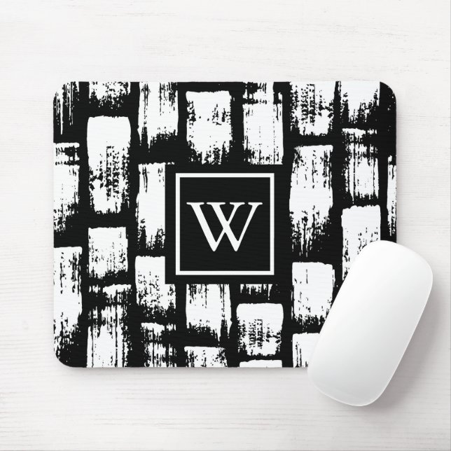 Tapis De Souris Pinceau noir et blanc Abstrait (Avec souris)