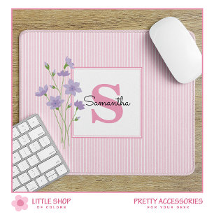 Tapis De Souris Pinces rose Floral Violet Monogramme