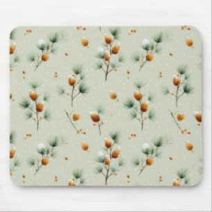 Tapis De Souris Pinecones d'hiver et branches de neige