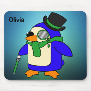 Tapis De Souris Pingouin de dessin mignon clair vert émeraude turq
