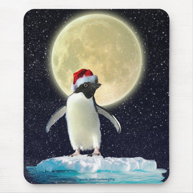 Tapis De Souris Pingouin mignon et lune d'hiver Noël Mousepad (Devant)