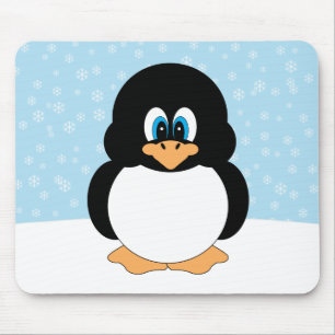 Tapis De Souris Pingouin potelé avec des flocons de neige Mousepad