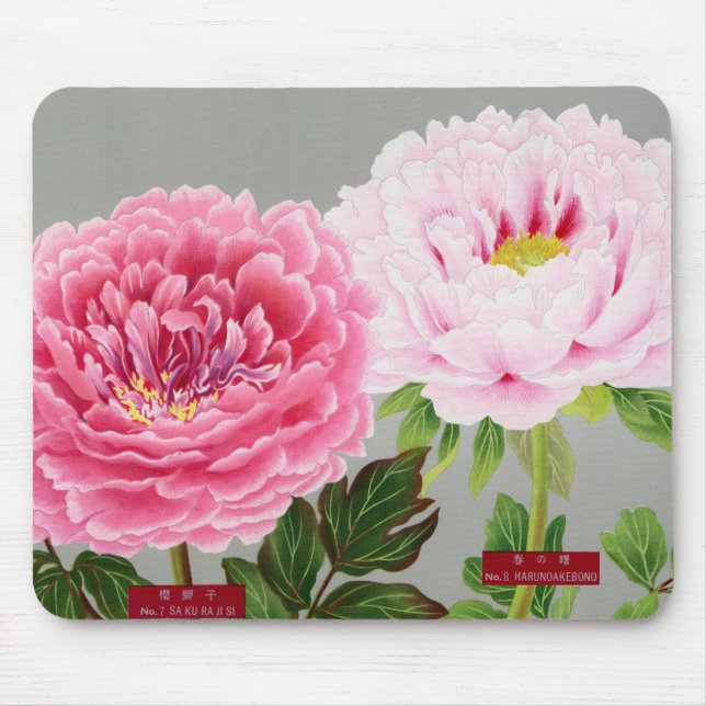 Tapis De Souris PINK AND GREEN JAPANESE FLOWERS Mousepad (Devant)