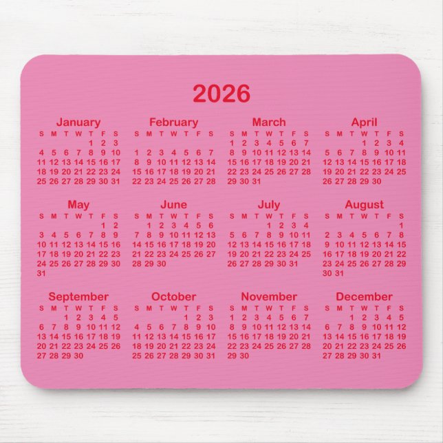 Tapis De Souris Pink and Red 2026 Calendar (Devant)