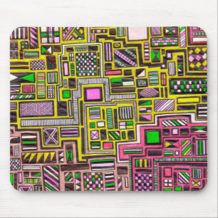 Tapis De Souris Pink and Yellow Geometric shapes pop art punk