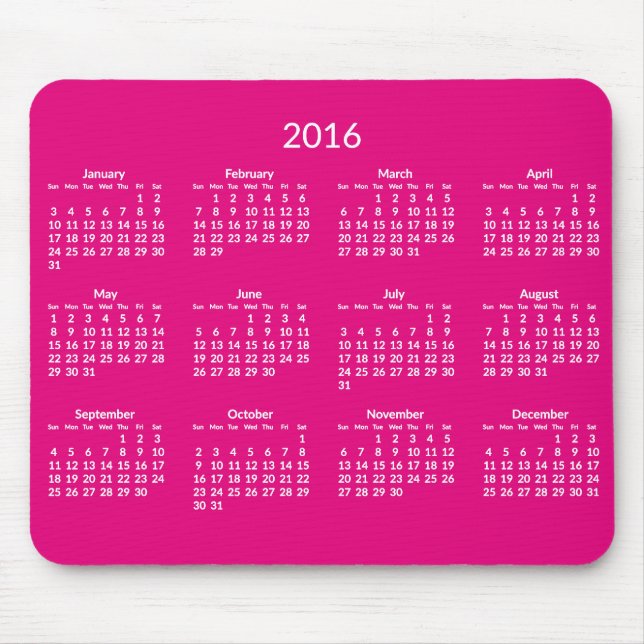 Tapis De Souris Pink Annuel 2016 Calendrier Pads de souris (Devant)