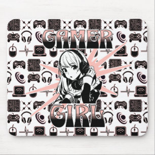 Tapis De Souris Pink, Black and White Gamer Girl