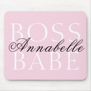 Tapis De Souris Pink Black Blanc Nom du script Boss Babe