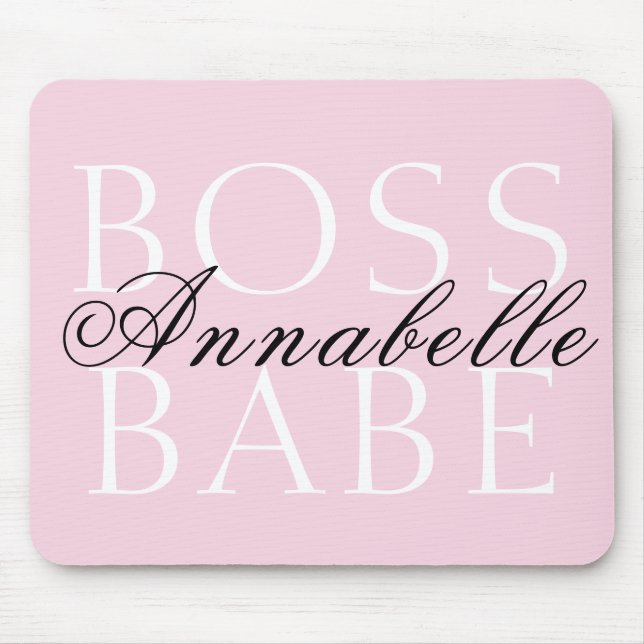 Tapis De Souris Pink Black Blanc Nom du script Boss Babe (Devant)