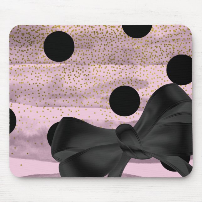 Tapis De Souris Pink & Black Gold Pois Chic Bow Trendy Glam (Devant)