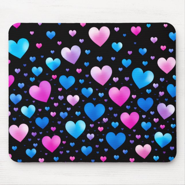 Tapis De Souris Pink & Blue Glowing Hearts (Devant)