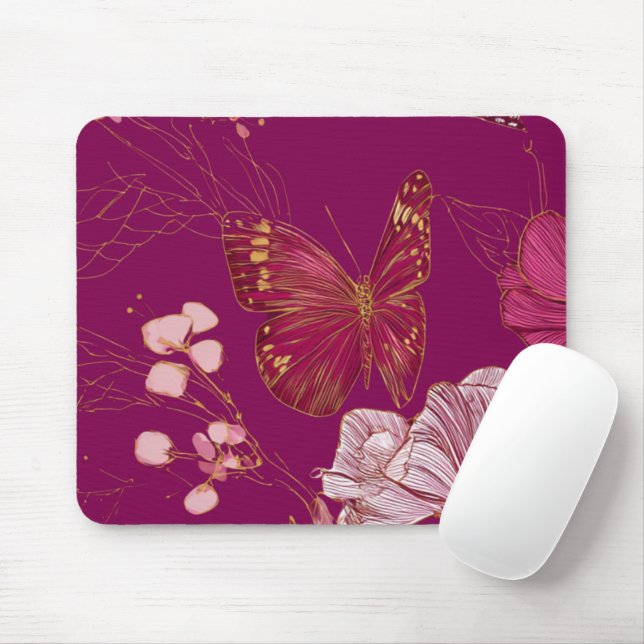 Tapis De Souris Pink Butterfly Mousepad (Avec souris)