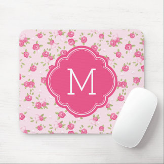 Tapis De Souris Pink Chic Vintage Floral Imprimer Monogramme