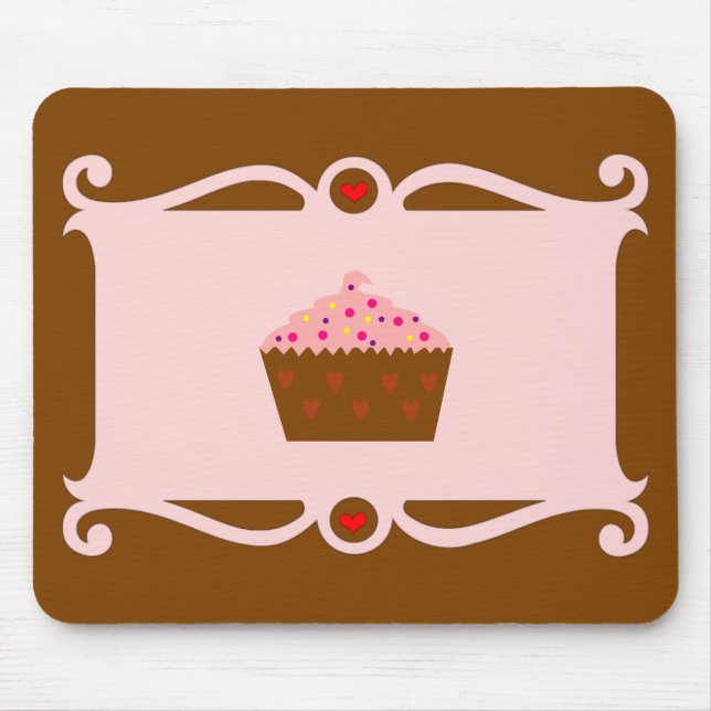 Tapis De Souris Pink & Chocolate Coeur Cupcake Mousepad (Devant)