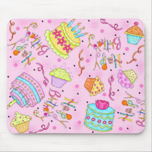 Tapis De Souris Pink Cupcakes and Cake Joyeux anniversaire