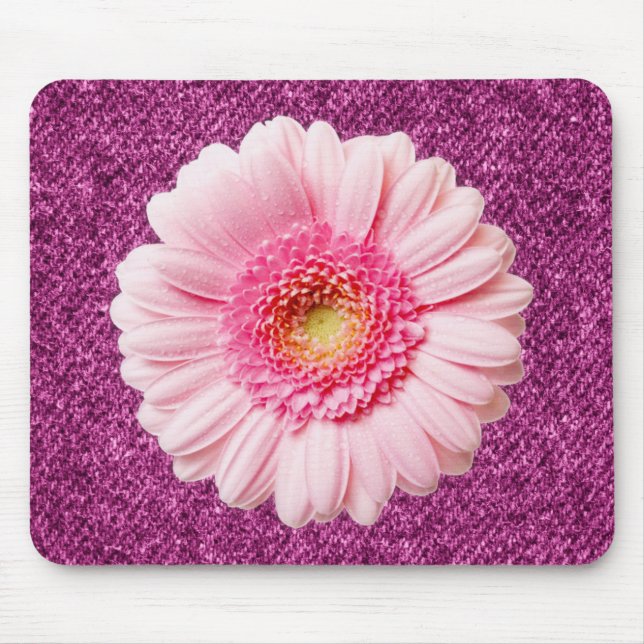 Tapis De Souris Pink Daisy sur Purple Denim Boho Mousepad (Devant)