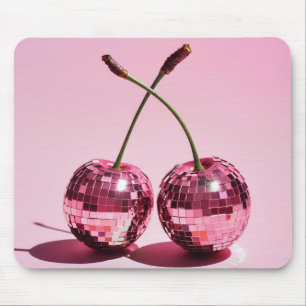 Tapis De Souris Pink Disco Ball Cherries rose Rouge Girls Pad