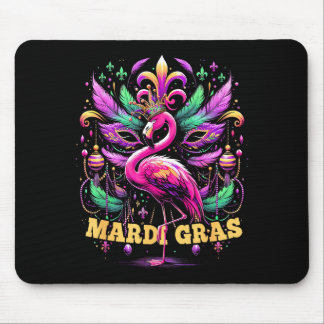 Tapis De Souris Pink Flamingo Mardi Gras Crown And Beads Mask Carn