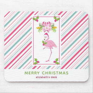 Tapis De Souris Pink Flamingo Santa Hat Candy Canes and Holly