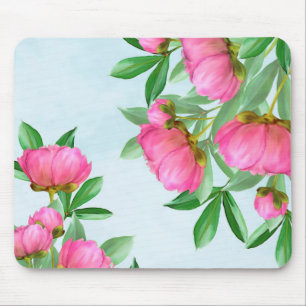 Tapis De Souris Pink Floral Elegant Garden Simple Watercolor Peony