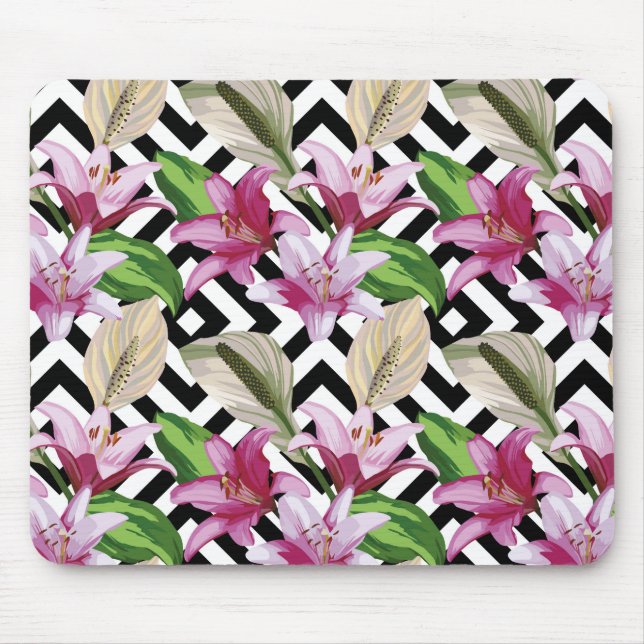 Tapis De Souris Pink Floral Lily Mouse pad (Devant)
