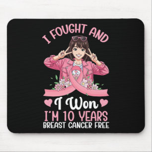 Tapis De Souris Pink Girl I Fought Et I Won I'm 10 Years Breast C