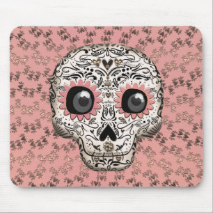 Tapis De Souris Pink & Gold Sugar Skull & Cute Whimsical Hearts