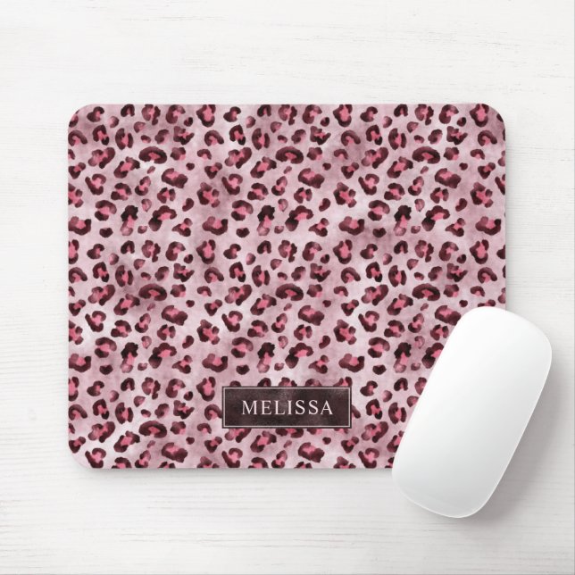 Tapis De Souris Pink Leopard Animal Print With Faux Foil And Name (Avec souris)