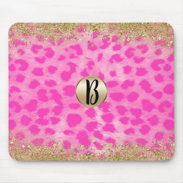 Tapis De Souris Pink Leopard Cheetah Animal Gold Glitter Monogram (Devant)
