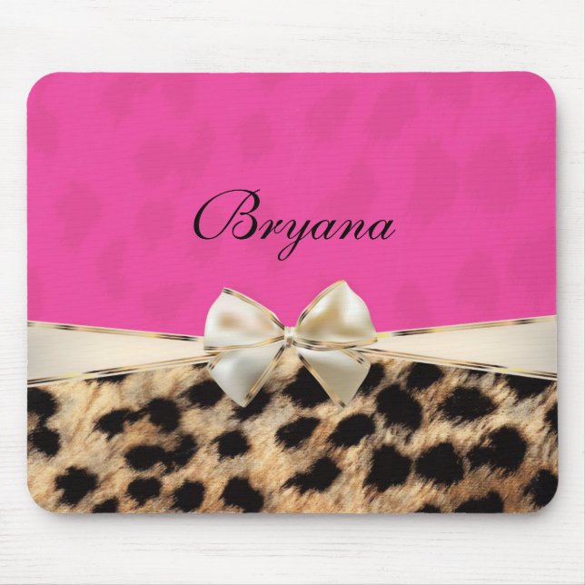 Tapis De Souris Pink & Leopard Cheetah Print Bow Mouse Pad (Devant)