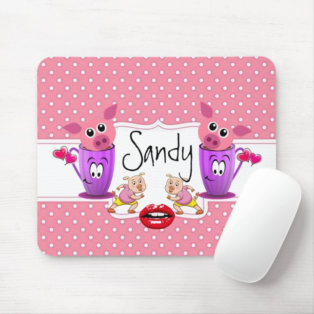 Tapis De Souris Pink Pigs Polkadot Hearts   Mouse Pad! Mouse Pad (Avec souris)