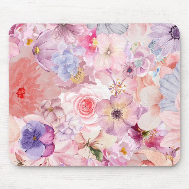 Tapis De Souris Pink & Purple Floral Pattern (Devant)