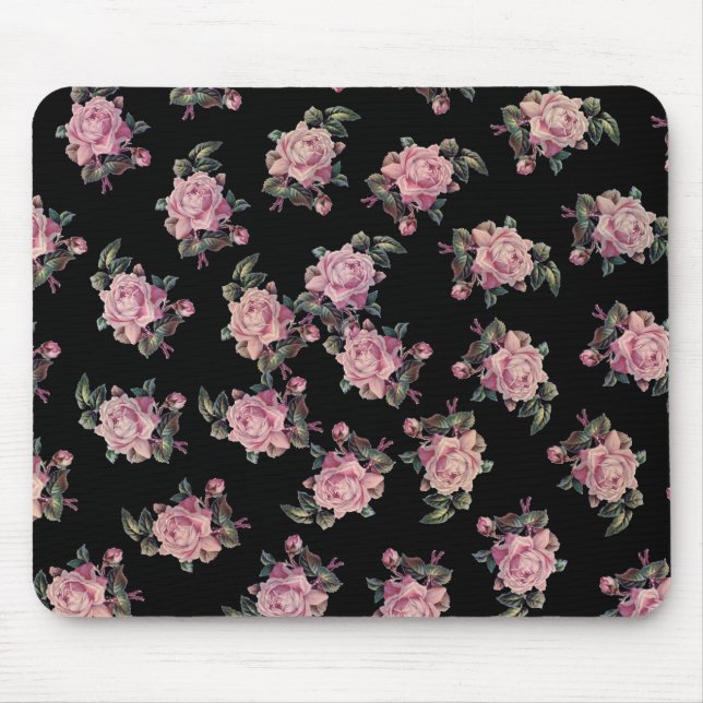 Tapis De Souris Pink Roses Dark Floral Pattern Shabby Chic (Devant)