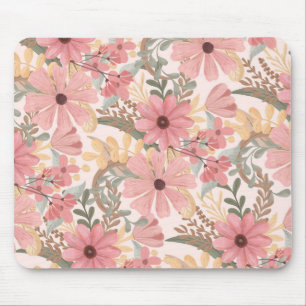 Tapis De Souris Pink Sage Vert Floral Feuille Motif d'aquarelle