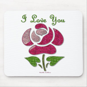 Tapis De Souris Pink Stencil Rose I Love You