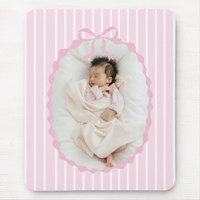 Tapis De Souris Pink Stripes Bow Frame Custom Photo Mousepad (Devant)
