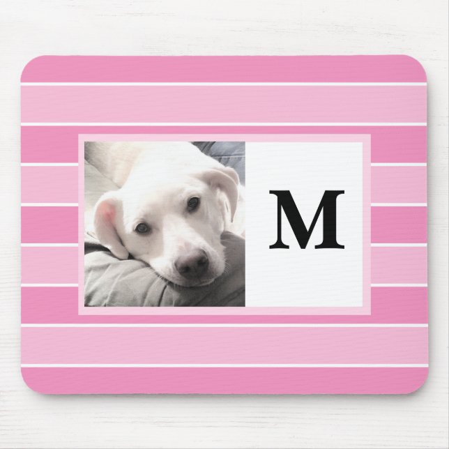 Tapis De Souris Pink Stripes Custom Initial One Photo Cute Dog Mou (Devant)