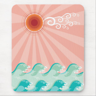Tapis De Souris Pink Tropical Sun Aqua Waves Summer Beach Océan