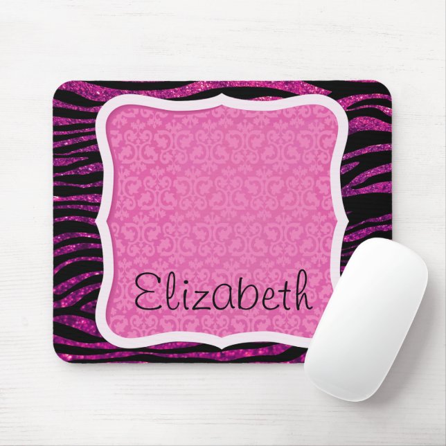 Tapis De Souris Pink Zebra, Glitter Zebra, Zebra Print, Your Name (Avec souris)