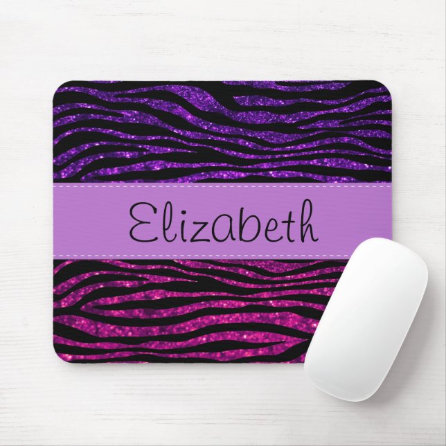 Tapis De Souris Pink Zebra, Purple Zebra, Glitter Zebra, Your Name (Avec souris)