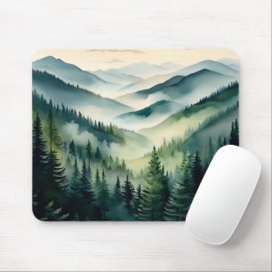 Tapis De Souris Pins de montagne par matin brumeux