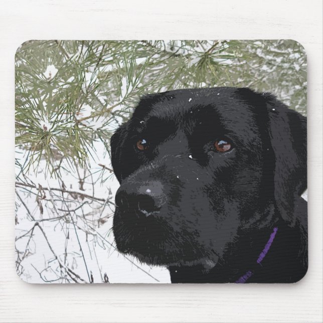 Tapis De Souris Pins mousseux - Labrador à neige - Black Lab (Devant)