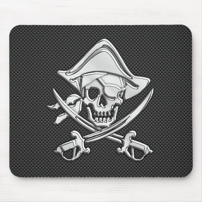 Tapis De Souris Pirate d'argent sur le socle noir en fibre de carb (Devant)