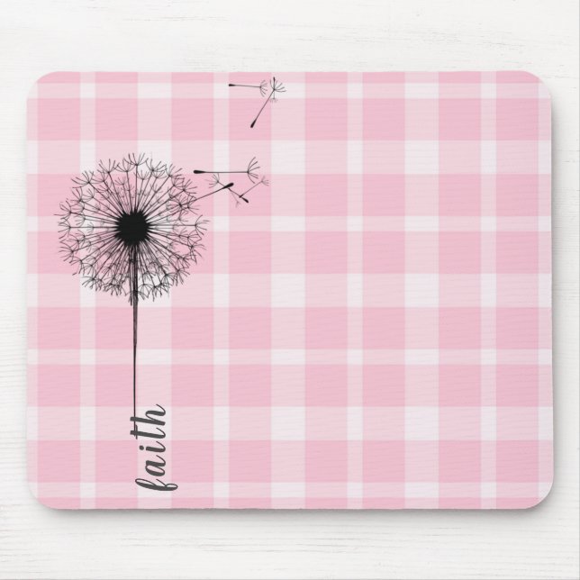Tapis De Souris pissenlit noir sur plaid rose (Devant)