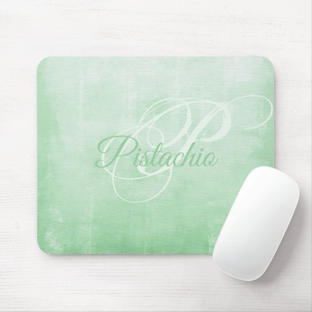Tapis De Souris Pistachio doux Gris rustique Abstrait monogramme (Avec souris)